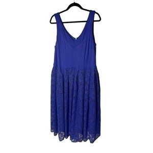 ELOQUII Blue V-Neck A-Line Ponte‎ and Lace Midi Dress Womens Size 18 - Formal